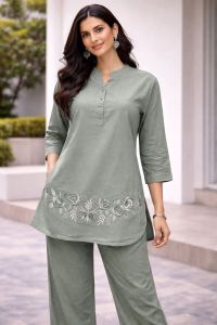 Ladies Embroidered Cotton Kurti Co-ord Set