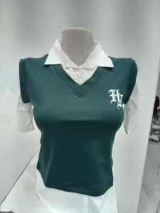 Ladies Green Layered V-Neck Collar T-Shirt