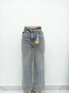 Ladies Grey High Waist Wide Leg Denim Jeans