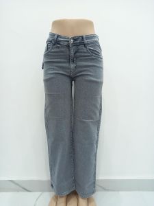 Ladies Ice Grey Wide Leg Casual Denim Jeans