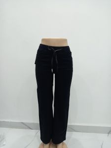 Ladies Jet Black Drawstring Comfort Fit Denim Pants