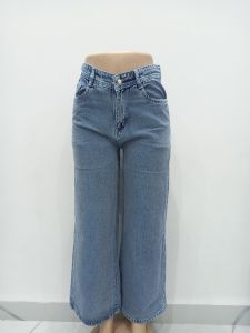 Ladies Light Blue High Waist Wide Leg Denim Jeans