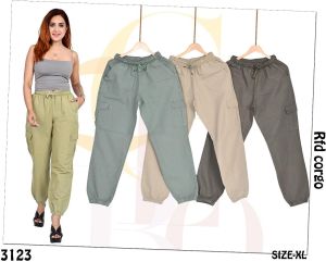 Ladies Light Olive Elastic Hem Cargo Jogger Pant