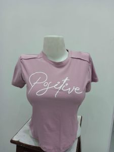 Ladies Pink Positive Print Round Neck T-Shirt