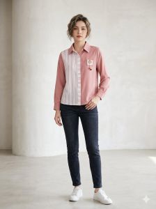 Ladies Pink Stripe Panel Casual Shirt Top