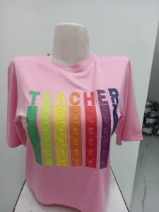 Ladies Pink Teacher Graphic Round Neck T-Shirt