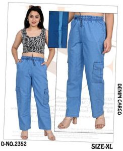 Ladies Sky Blue Denim Utility Cargo Pant