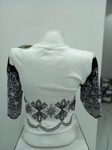 Ladies White &AMP; Black Embroidered Ribbed Top