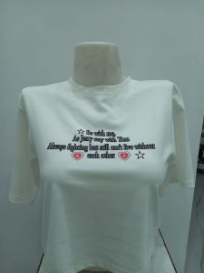 Ladies White Printed Round Neck T-Shirt
