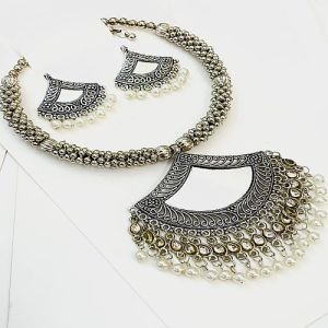 Party Wear Silver Oxidized Necklace Set