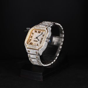 White Yellow Tone Full Iced Out Moissanite Diamond Watch