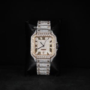 White Yellow Tone Full Iced Out Moissanite Diamond Watch