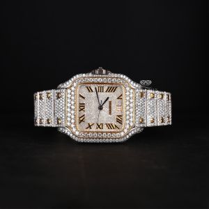 White Yellow Tone Full Iced Out Moissanite Diamond Watch