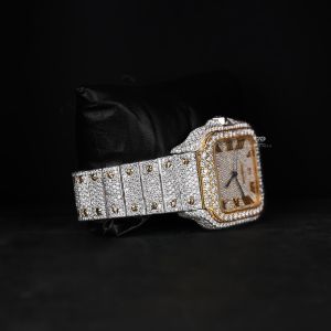 White Yellow Tone Full Iced Out Moissanite Diamond Watch