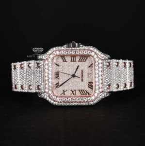 White Rose Tone Full Iced Out Moissanite Diamond Watch