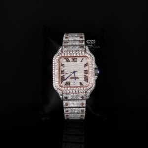 White Rose Tone Full Iced Out Moissanite Diamond Watch