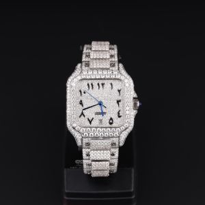 White Tone Square  Luxury Full Iced Out Moissanite Diamond Watch