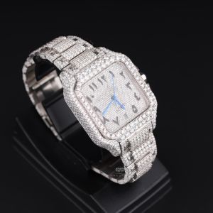 White Tone Square  Luxury Full Iced Out Moissanite Diamond Watch