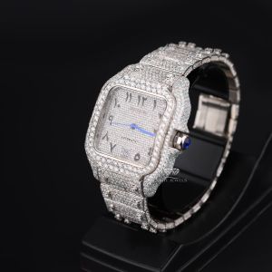 White Tone Square  Luxury Full Iced Out Moissanite Diamond Watch