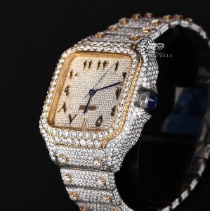 White Yellow Tone Square Luxury Full Iced Out Moissanite Diamond Watch