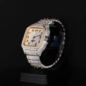 White Yellow Tone Square Luxury Full Iced Out Moissanite Diamond Watch