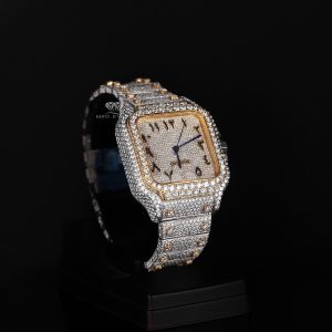 White Yellow Tone Square Luxury Full Iced Out Moissanite Diamond Watch