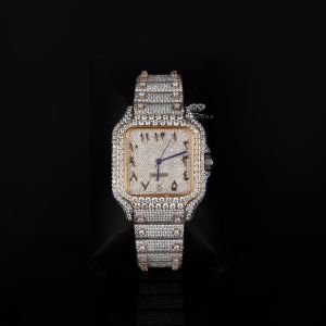 White Yellow Tone Square Luxury Full Iced Out Moissanite Diamond Watch