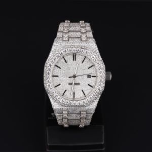 White Tone Bust Down Luxury Full Iced Out Moissanite Diamond Watch