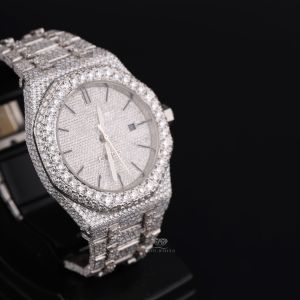 White Tone Bust Down Luxury Full Iced Out Moissanite Diamond Watch
