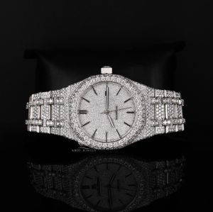 White Tone Bust Down Luxury Full Iced Out Moissanite Diamond Watch