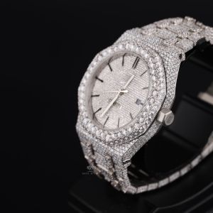 White Tone Bust Down Luxury Full Iced Out Moissanite Diamond Watch