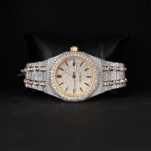 Yellow Bezel Two Tone Luxury Full Iced Out Moissanite Diamond Watch