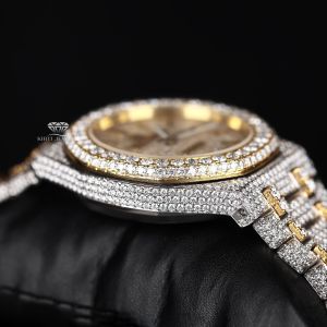 Yellow Bezel Two Tone Luxury Full Iced Out Moissanite Diamond Watch