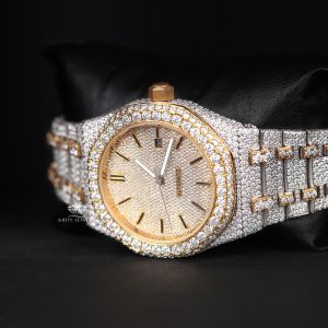 Yellow Bezel Two Tone Luxury Full Iced Out Moissanite Diamond Watch