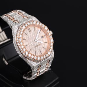 Rose Bezel Two Tone Full Iced Out Moissanite Diamond Watch