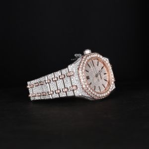 Rose Bezel Two Tone Full Iced Out Moissanite Diamond Watch