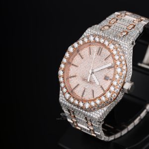 Rose Bezel Two Tone Full Iced Out Moissanite Diamond Watch