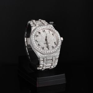 White Tone Arabic Dial Luxury Full Iced Out Moissanite Diamond Watch