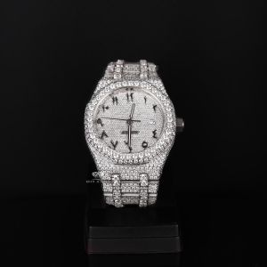 White Tone Arabic Dial Luxury Full Iced Out Moissanite Diamond Watch