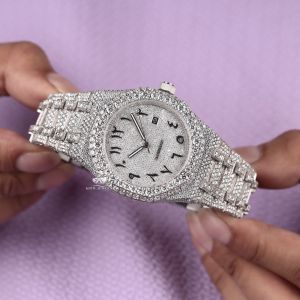 White Tone Arabic Dial Luxury Full Iced Out Moissanite Diamond Watch