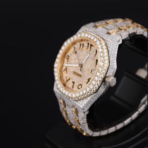 Gold Tone Arabic Dial Two Tone Full Iced Out Moissanite Diamond Watch
