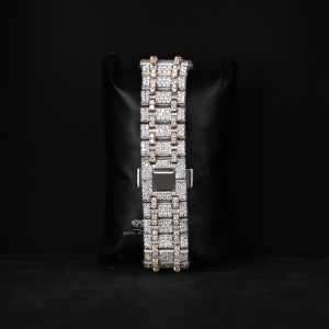 Gold Tone Arabic Dial Two Tone Full Iced Out Moissanite Diamond Watch