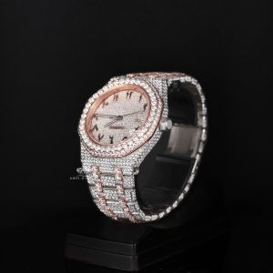 Rose Gold Tone Arabic Dial Luxury Full Iced Out Moissanite Diamond Watch