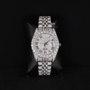 White Tone Roman Dial Luxury Full Iced Out Moissanite Diamond Watch
