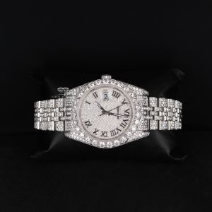 White Tone Roman Dial Luxury Full Iced Out Moissanite Diamond Watch