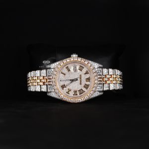 Two Tone Gold Silver Roman Dial Luxury Full Iced Out Moissanite Diamond Watch