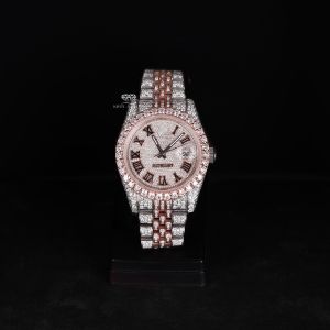 White &AMP; Rose Tone Luxury Full Iced Out Moissanite Diamond Watch
