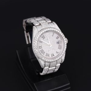 White Tone Roman Dial Full Iced Out Moissanite Diamond Watch