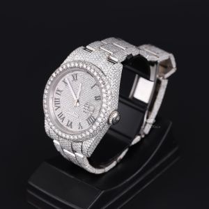 White Tone Roman Dial Full Iced Out Moissanite Diamond Watch