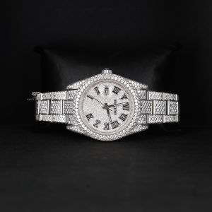 White Tone Roman Dial Full Iced Out Moissanite Diamond Watch